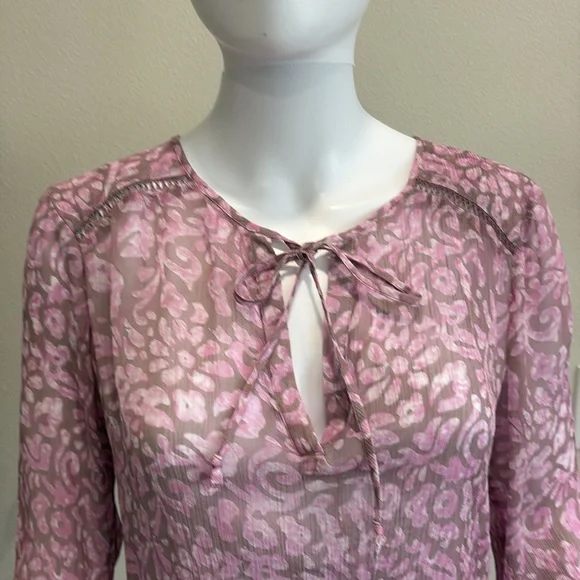 Lucky Brand Sheer Crinkled Print Peasant Tunic Top Bundle Size M Long Sleeve Y2K - Picture 3 of 16